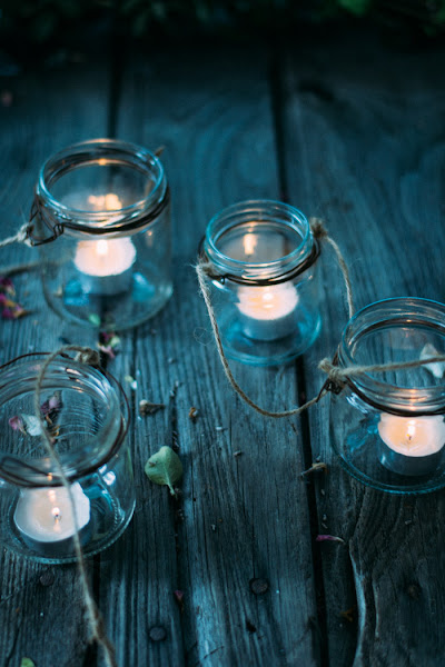 Farolillos con botes de cristal diy
