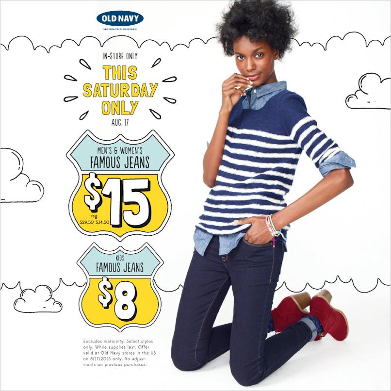 Old Navy Deals One Day Jean Sale August 17, 2013
