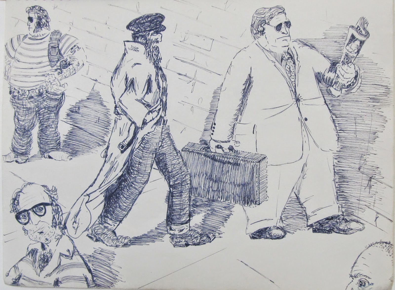"Market People, Pike Place Market, Seattle." 8.5 x 11 inches. Pen and Ink. 1979