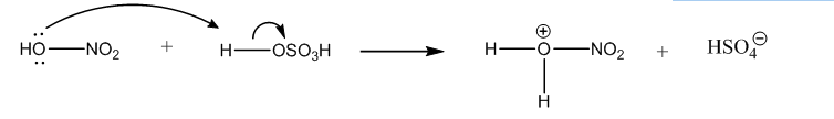 لذلك من السهولة أن يتجه الإلكتروفيل إلى موقع بارا بشكل اسهل من موقع أرثو. وتفاعل النيترة للأسيتانيليد يكون سريعة مقارنة بنترتة البنزين كما أن وجود حامض الكبريتيك المركز يزيد من سرعة تفاعل الأسيتانيليد لأنه يزيد من تركيز الإلكتروفيل وهو ایون نیترونیوم          (-NO2+) حيث يتكون حسب الخطوتين التاليتين: