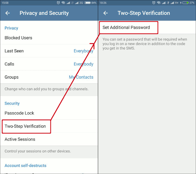 Jendela pengaturan two-step verification di Telegram Android