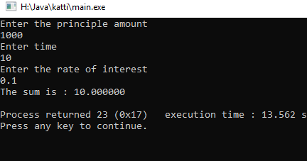 C Program to calculate simple interest