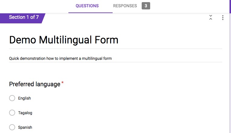 Create Single Multilingual Google Form and Display Questions Based on Selected Language