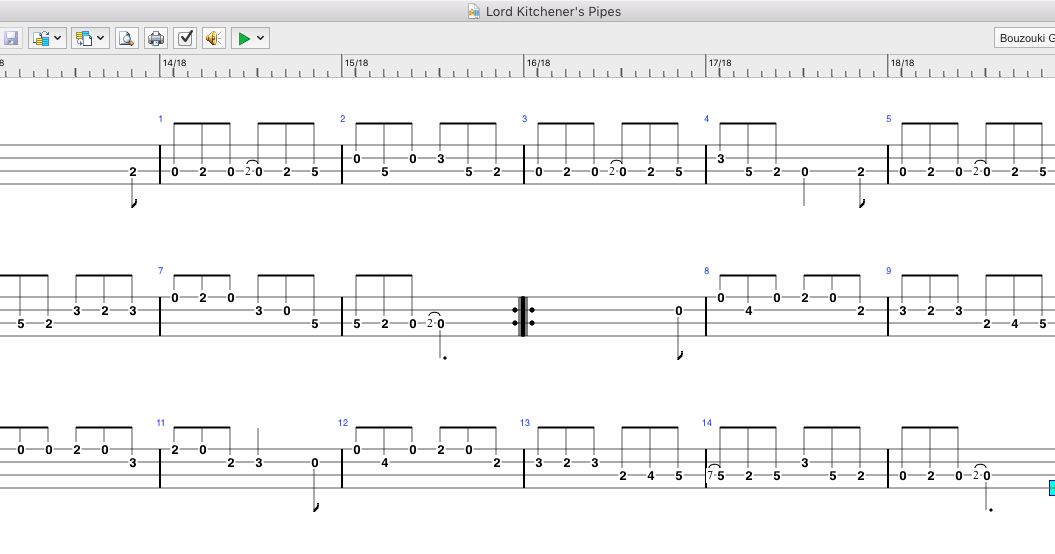 Irish Bouzouki Lord Kitchener's Pipes TAB for GDAD
