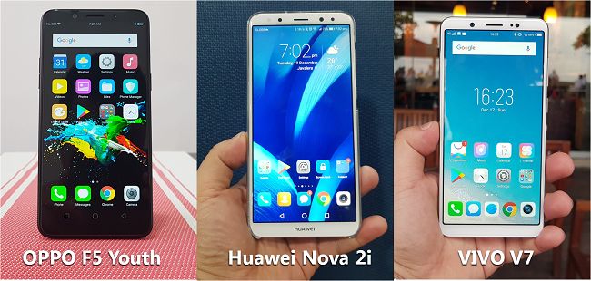 Compare OPPO F5 Youth vs Huawei Nova 2i vs Vivo V7