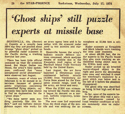 'Ghost Ships' Still Puzzle Experts at Missile Base - The Star Phoenix 7-17-1974
