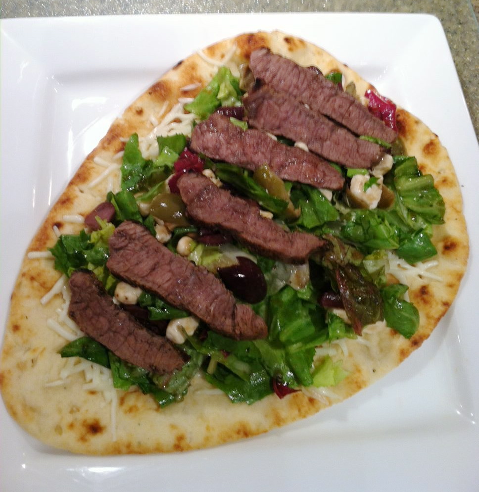 Live*Life* Fully From Karen's Kitchen Steak salad on Naan bread