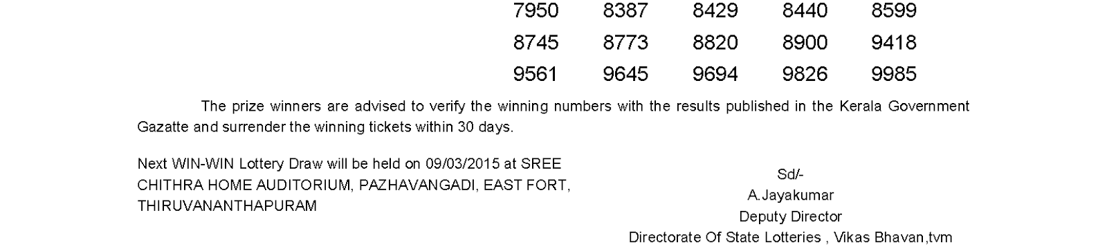 WINWIN Lottery W 297 Result 2-3-2015