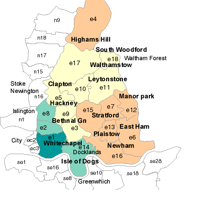 East London Map Regional City | Map of London Political Regional