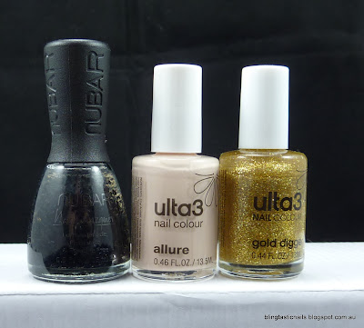Nubar Black Polka Dots, Ulta3 Allure and Ulta3 Gold Digger