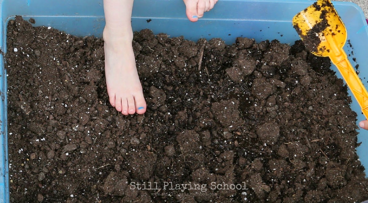 Dirt Sensory Bin Still Playing School