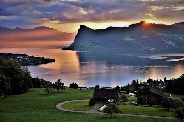 Gambar Pemandangan Alam Indah di Swiss Sunset Danau Hergiswil So Beautiful Gambar Pemandangan Alam Indah di Swiss Sunset Danau Hergiswil So Beautiful