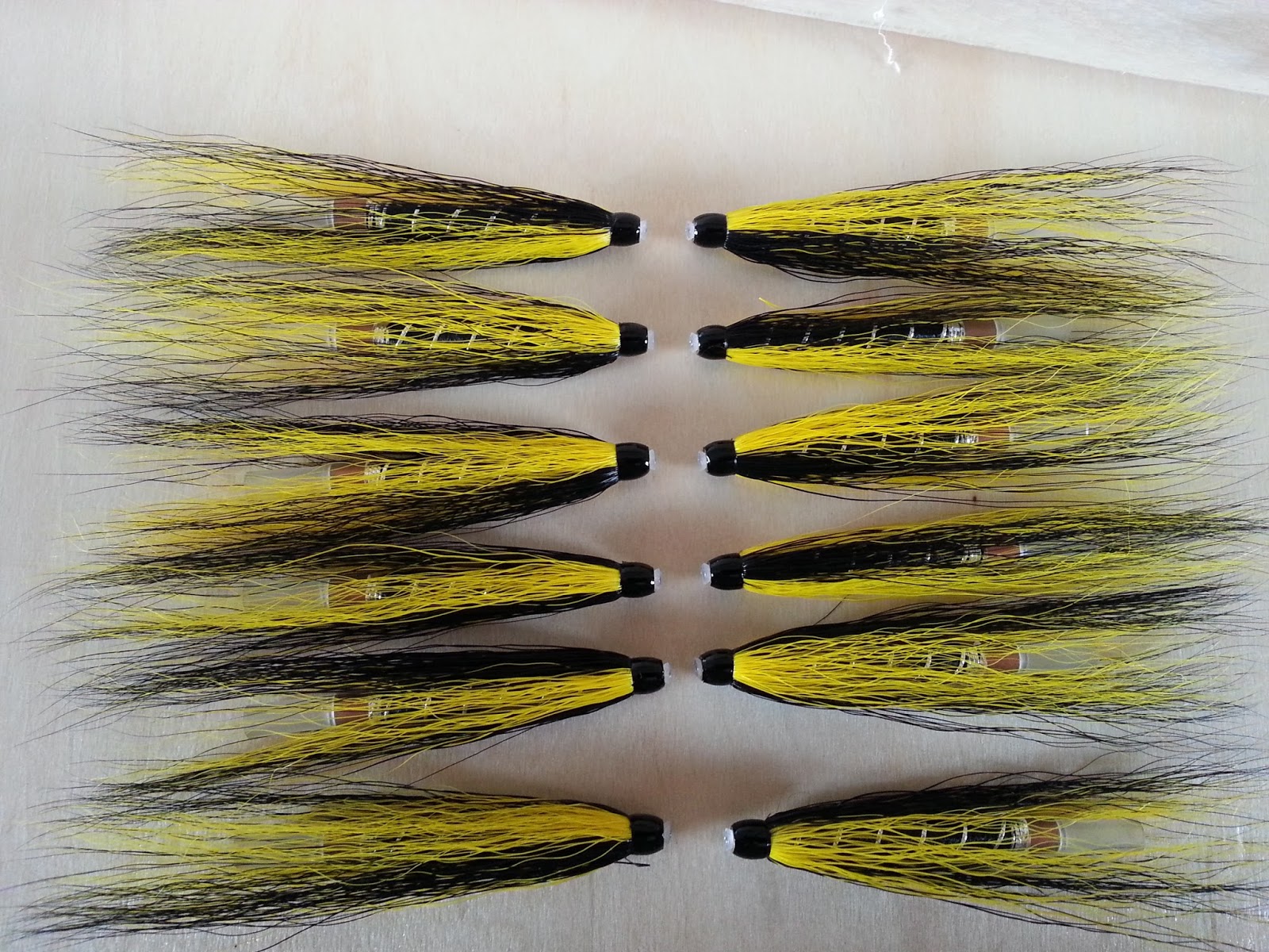 3 BLACK AND YELLOW SPRING SALMON FLIES ON COPPER TUBES BY TEVIOTFLIES