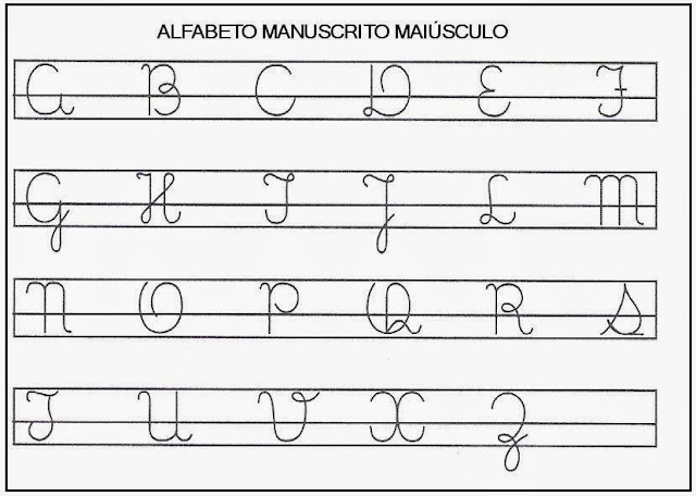 Atividades de Alfabetização Alfabeto Manuscrito: Para o post de hoje trouxe o alfabeto manuscrito, ou letra cursiva.   Você pode colar esse alfabeto no início do caderno do aluno ou montar duas fichas para consulta que o aluno pode deixar ao lado do caderno. 