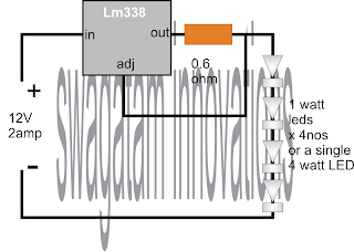 Simple 4 Watt LED Driver Circuit Using IC 338 | Circuit Diagram Centre