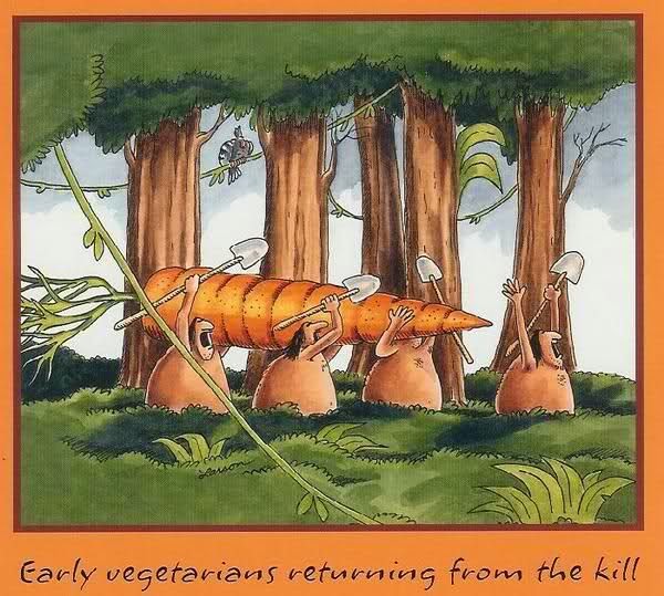 Funny Early Vegetarians Returning From the Kill Hunting Cartoon Joke Picture