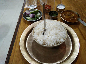 Dinner of "Pork Curry/Rice" in Hapoli Village in Ziro Valley of Arunachal Pradesh.