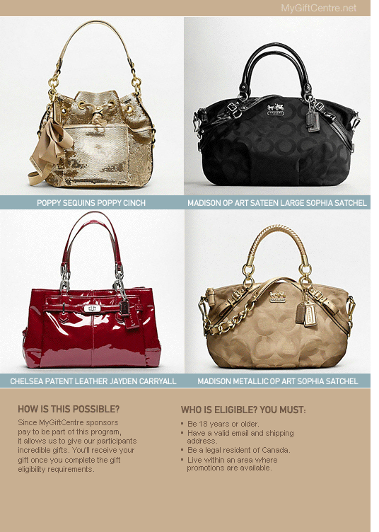 canadian products review: Receive a free coach handbag of your choice