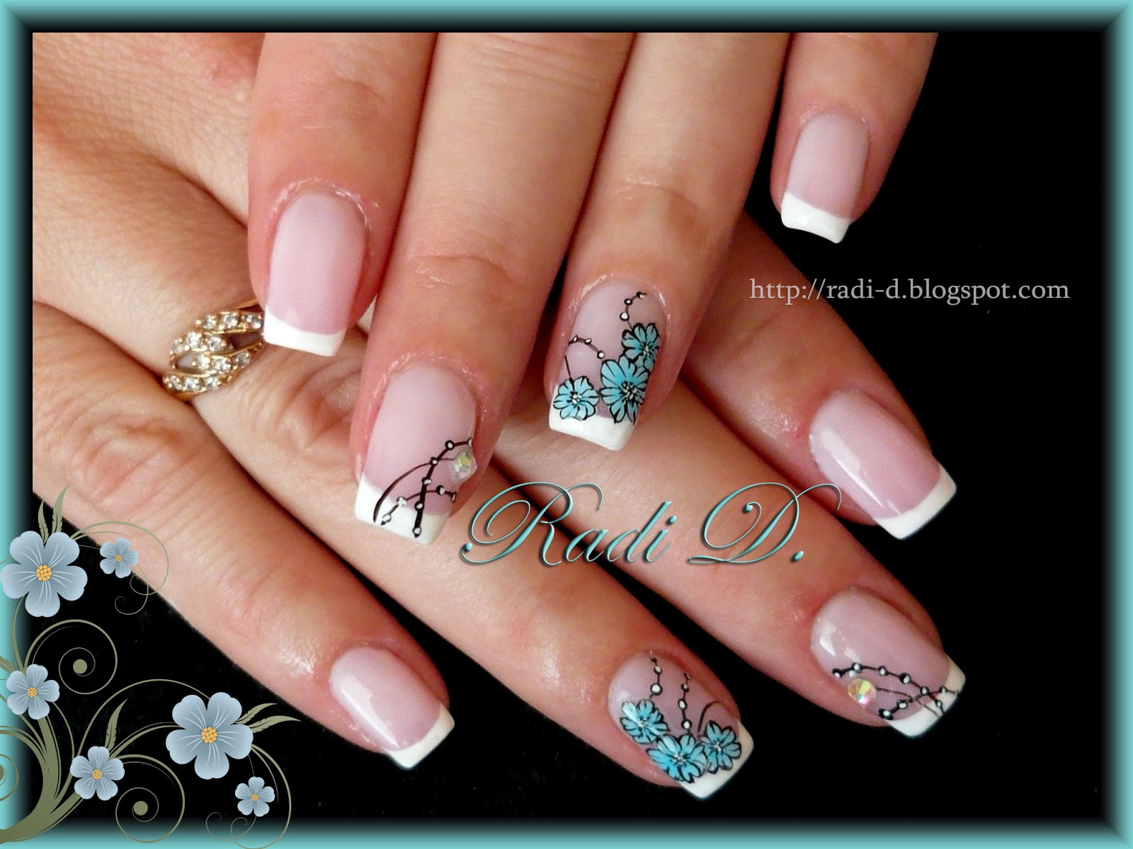 It`s all about nails: French & Blue Flowers