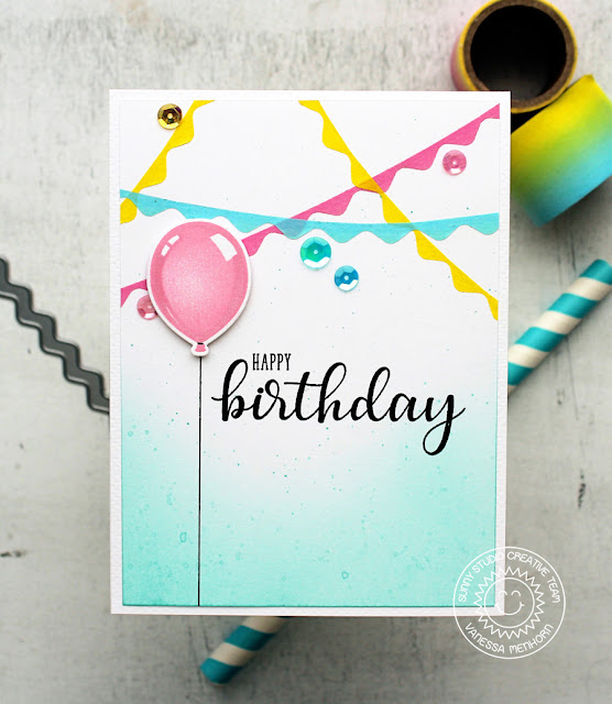 Sunny Studio Stamps: Ric Rac Borders Banner Filled Birthday Card by Vanessa Menhorn