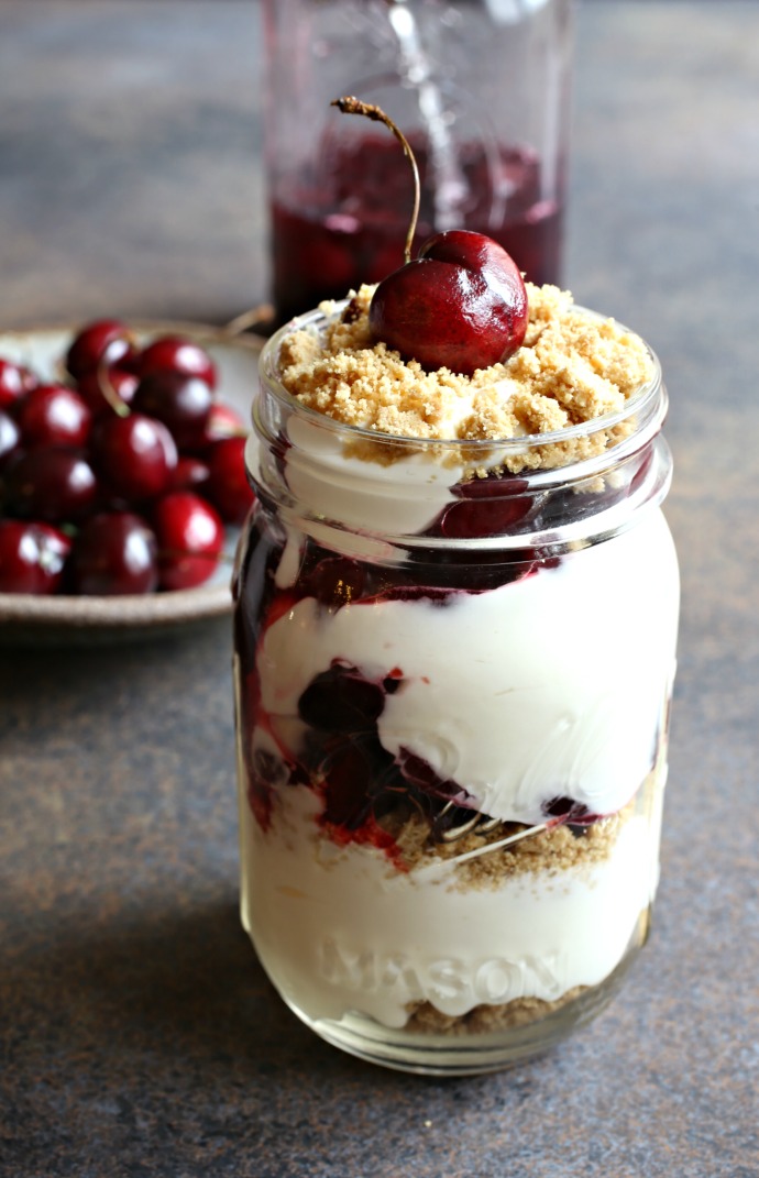 No Bake Cheesecake Mousse with Cherry Compote