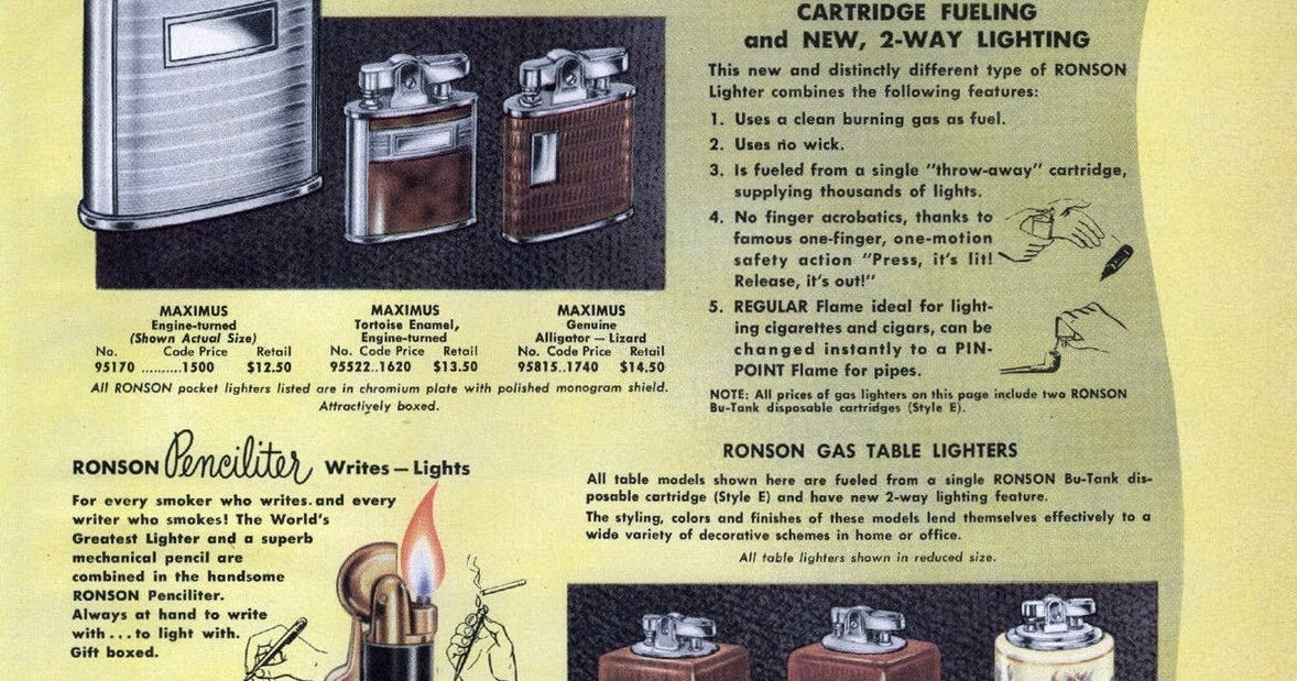 Table lighters collectors' guide Ronson Lighter Catalog, USA 1954