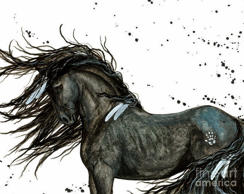 cuadros-de-caballos-con-crin-larga pinturas-en-acuarela-caballos-con-pelo-largo