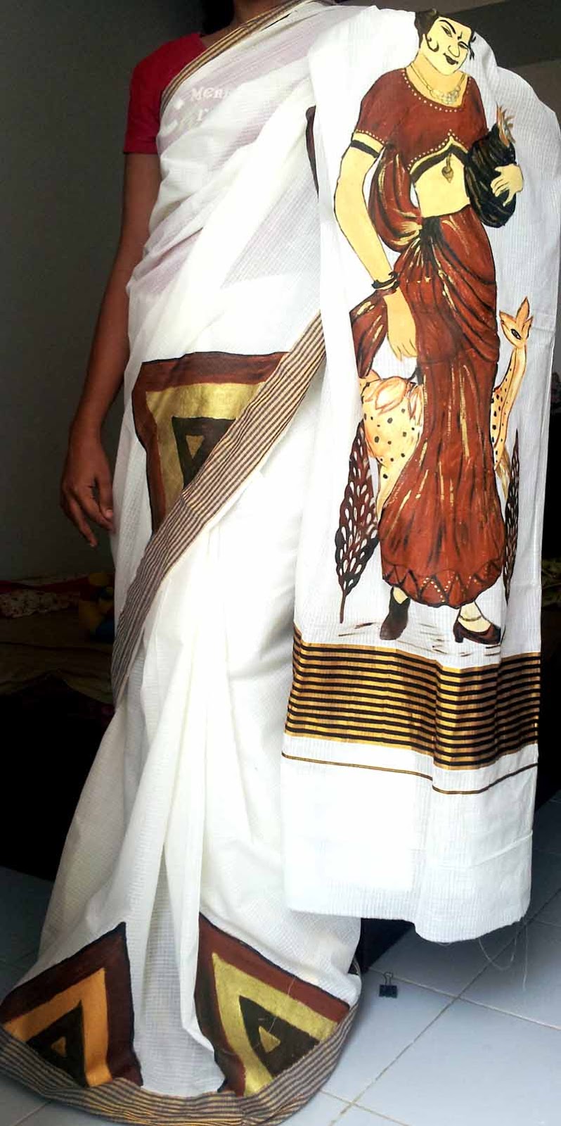 Vastrakala Kerala saree with traditional painting for sale
