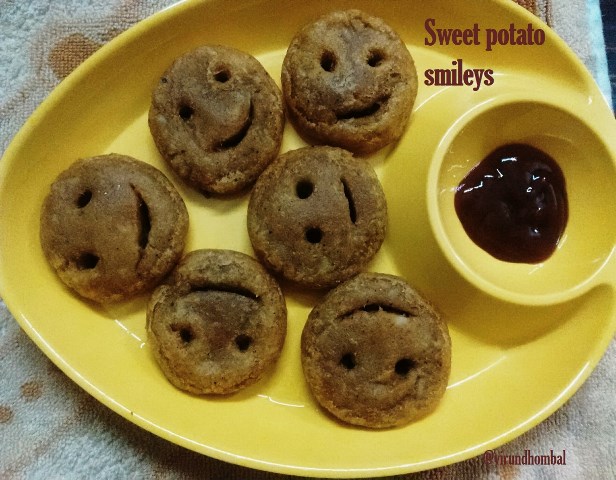 Sweet potato smileys | Homemade smileys with sweet potatoes| How to prepare sweet potato smileys -  This smiley is prepared with mashed sweet potatoes and a very few ingredients for flavours. When you are in need of a quick and healthy snacks for kids this sweet potato smiley is perfect.