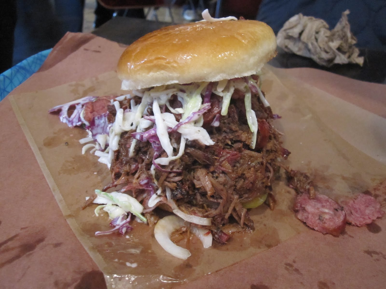 Man Up Tales of Texas BBQ™ Tipsy Texan sandwich at Franklin Barbecue