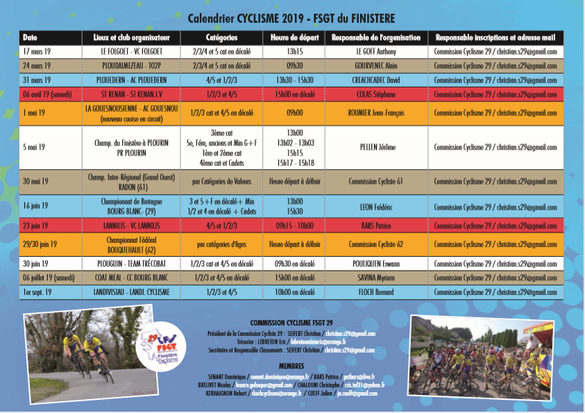 Calendrier fsgt online cyclisme 2019