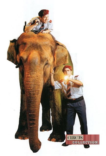 les comiques Jacky & Roger sur un éléphant