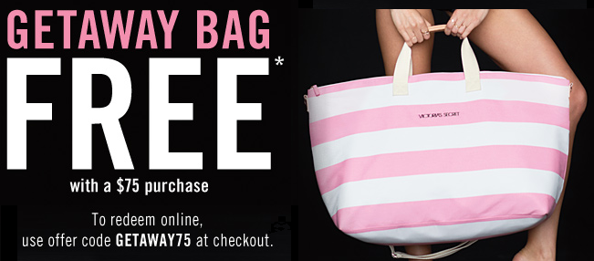 Victoria&#39;s Secret- FREE Pink Stripe Getaway Bag w/ a $75 Purchase Online Promo Code (7/30-8/4)