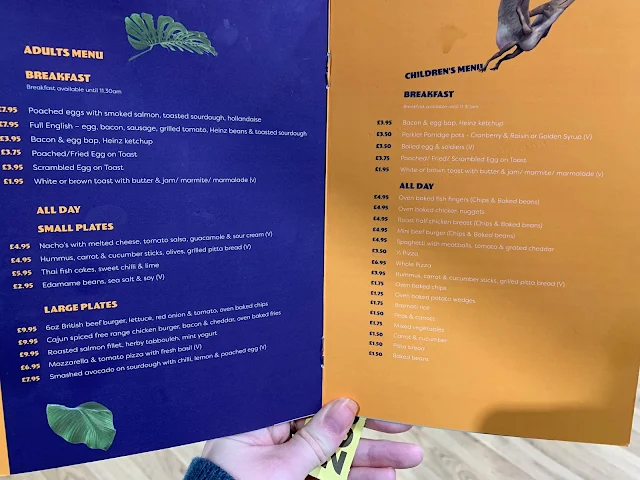 A page of the menu at Dinotropilis showing the hot food