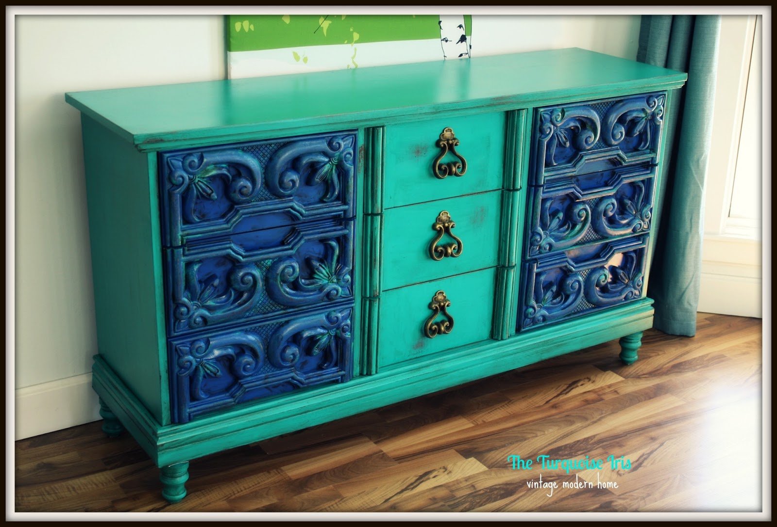 The Turquoise Iris Furniture & Art Vintage Dresser in Turquoise & Cobalt