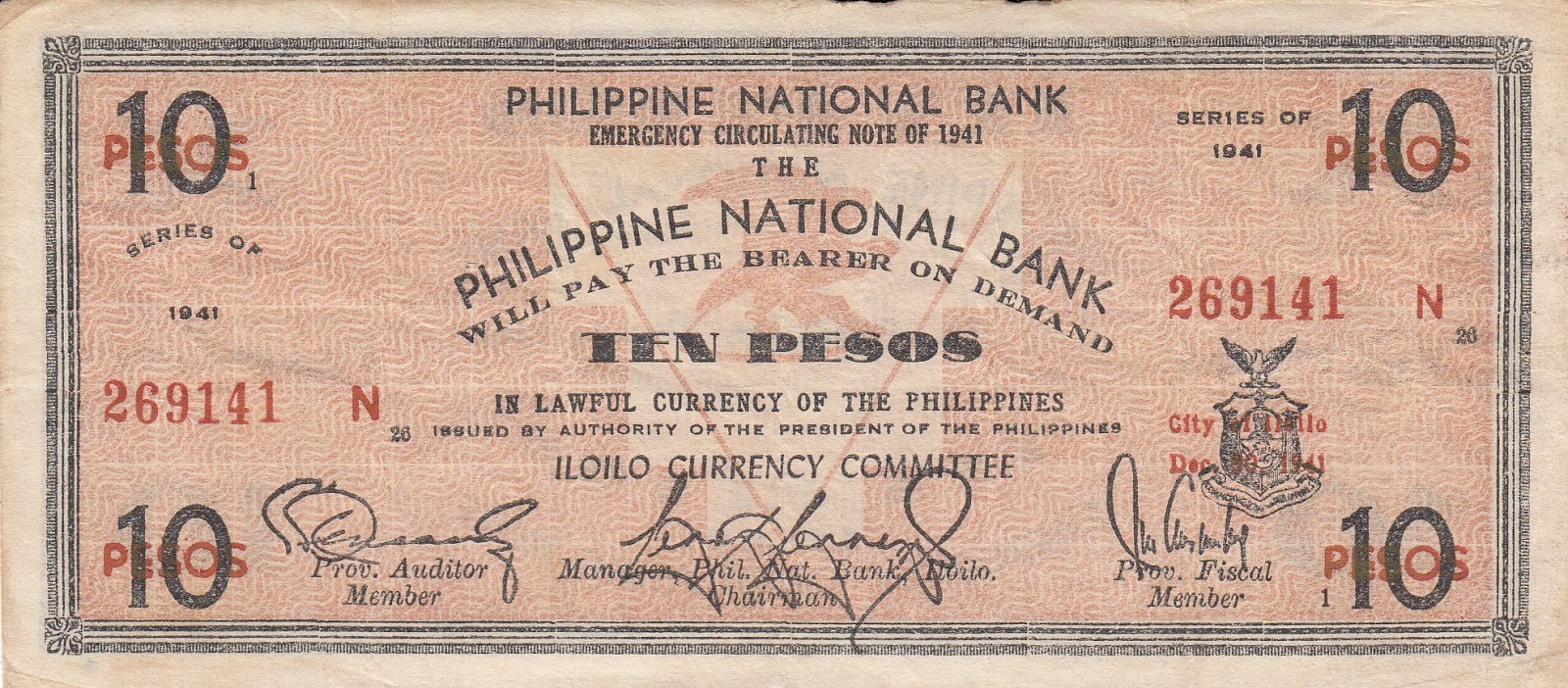 1941 P-S216 Emergency Notes WW II CEBU Circulated Philippines 5 Pesos