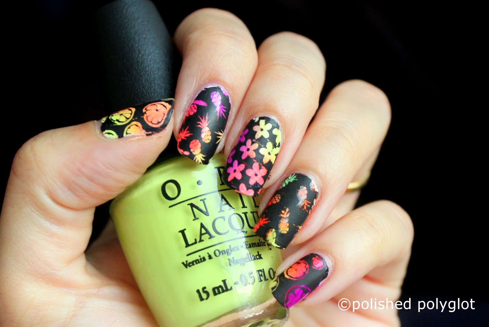 black and neon nail art