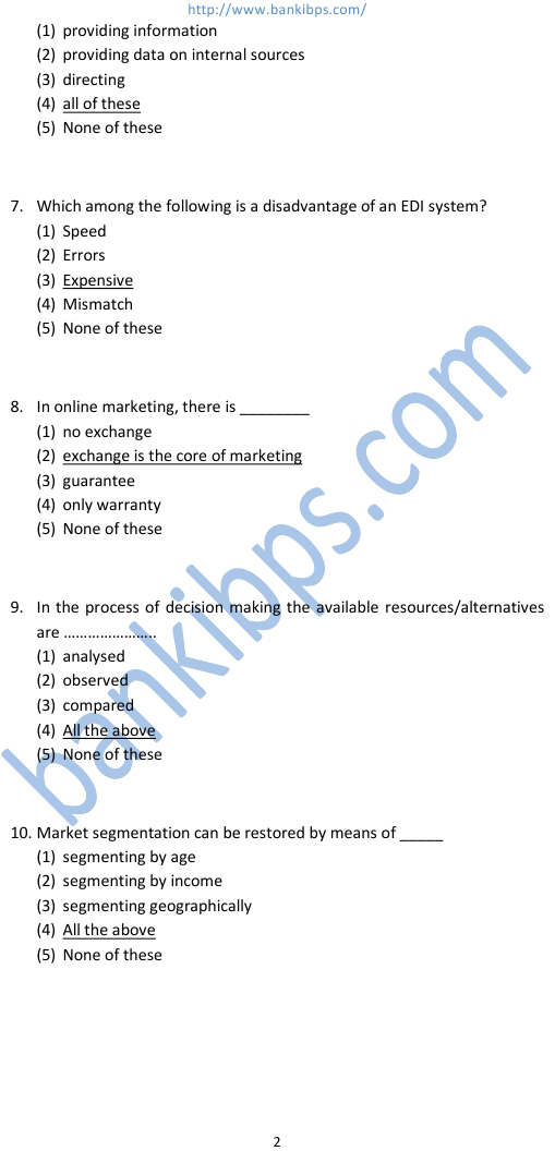 marketing question for bank exams