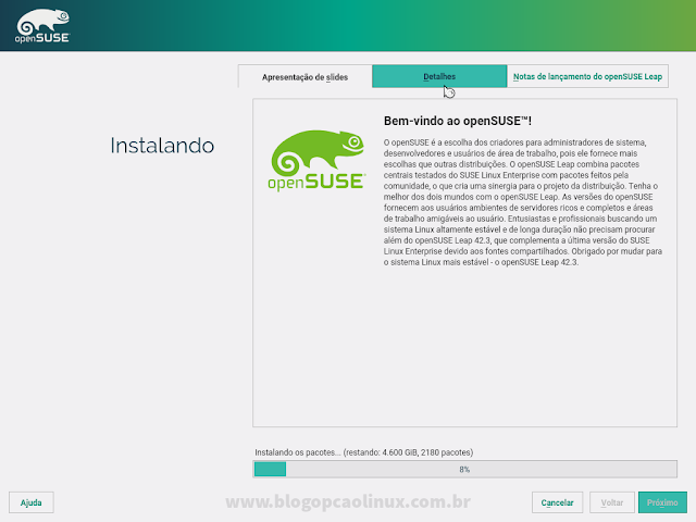 Aguarde enquanto o openSUSE é instalado no seu computador