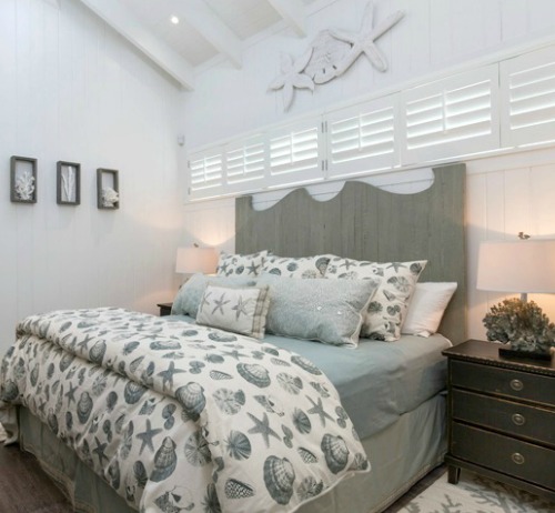 Gray Bed and Bedding with a Coastal Theme