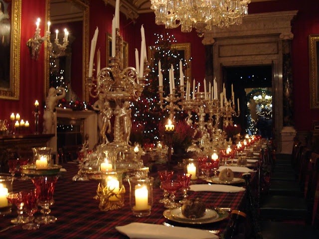 Chatsworth House dining table with holiday decor