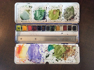 Winsor and Newton water colour cakes box with cover used as palette by Manju Panchal