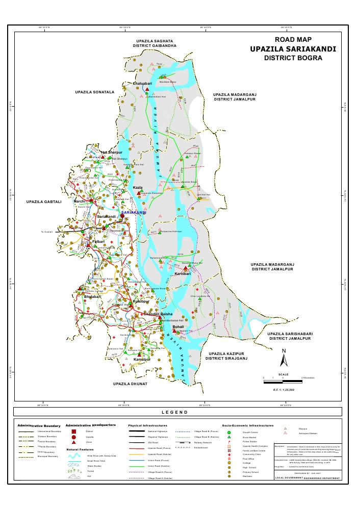 Sariakandi Upazila Road Map Bogra District Bangladesh
