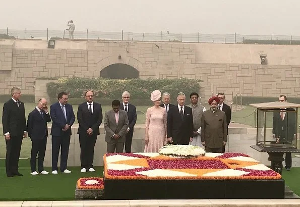 Queen Mathilde wore Dries Van Noten dress and Natan lace dress. Mahatma Gandhi, Ram Nath Kovind and Savita