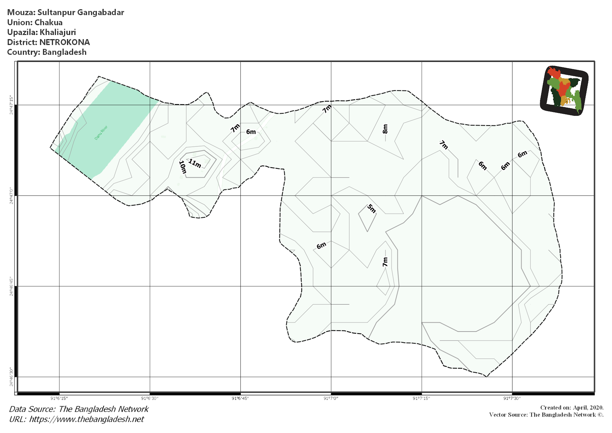 Map of Sultanpur Gangabadar Mouza of Khaliajuri Upazila, NETROKONA, Bangladesh.