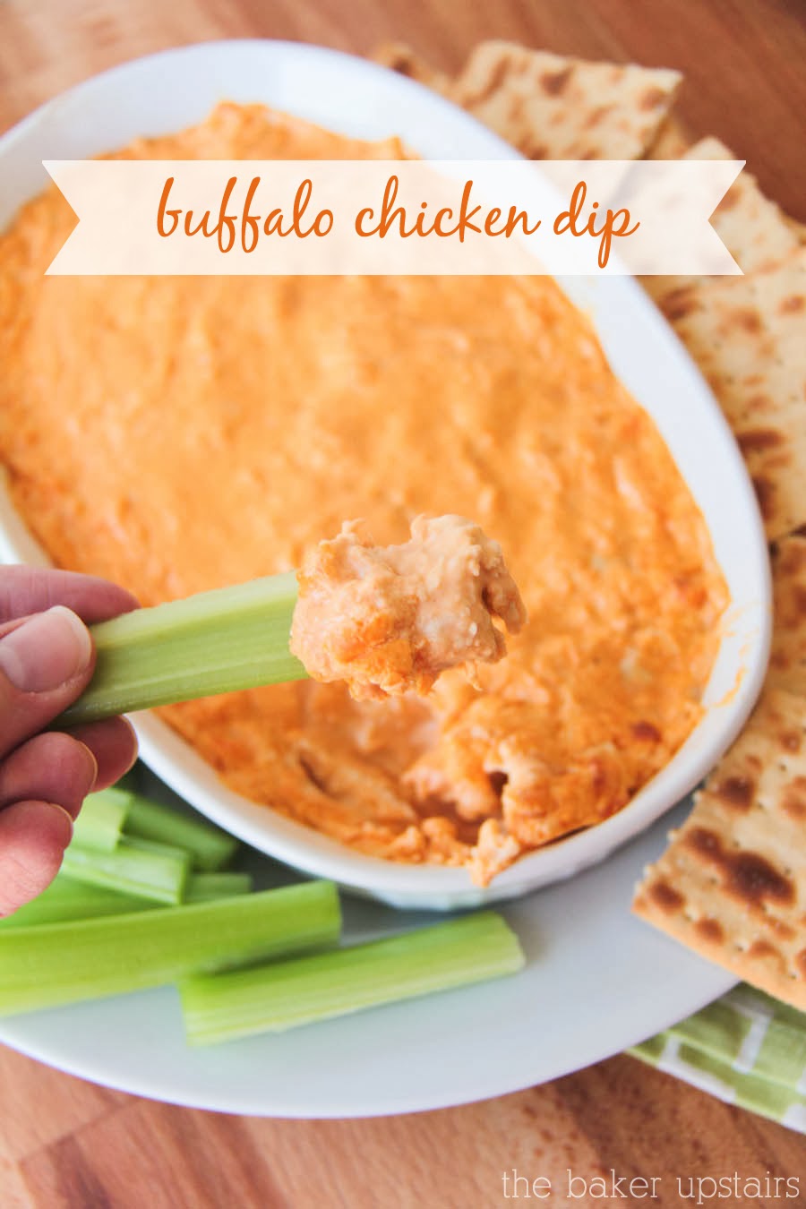 This delicious cheesy and spicy buffalo chicken dip is so easy to make and is a hit at any party!