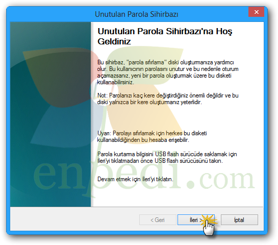 windows 8 parola sifirlama diski