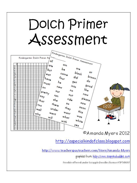 Free Pre-primer Dolch Checklist