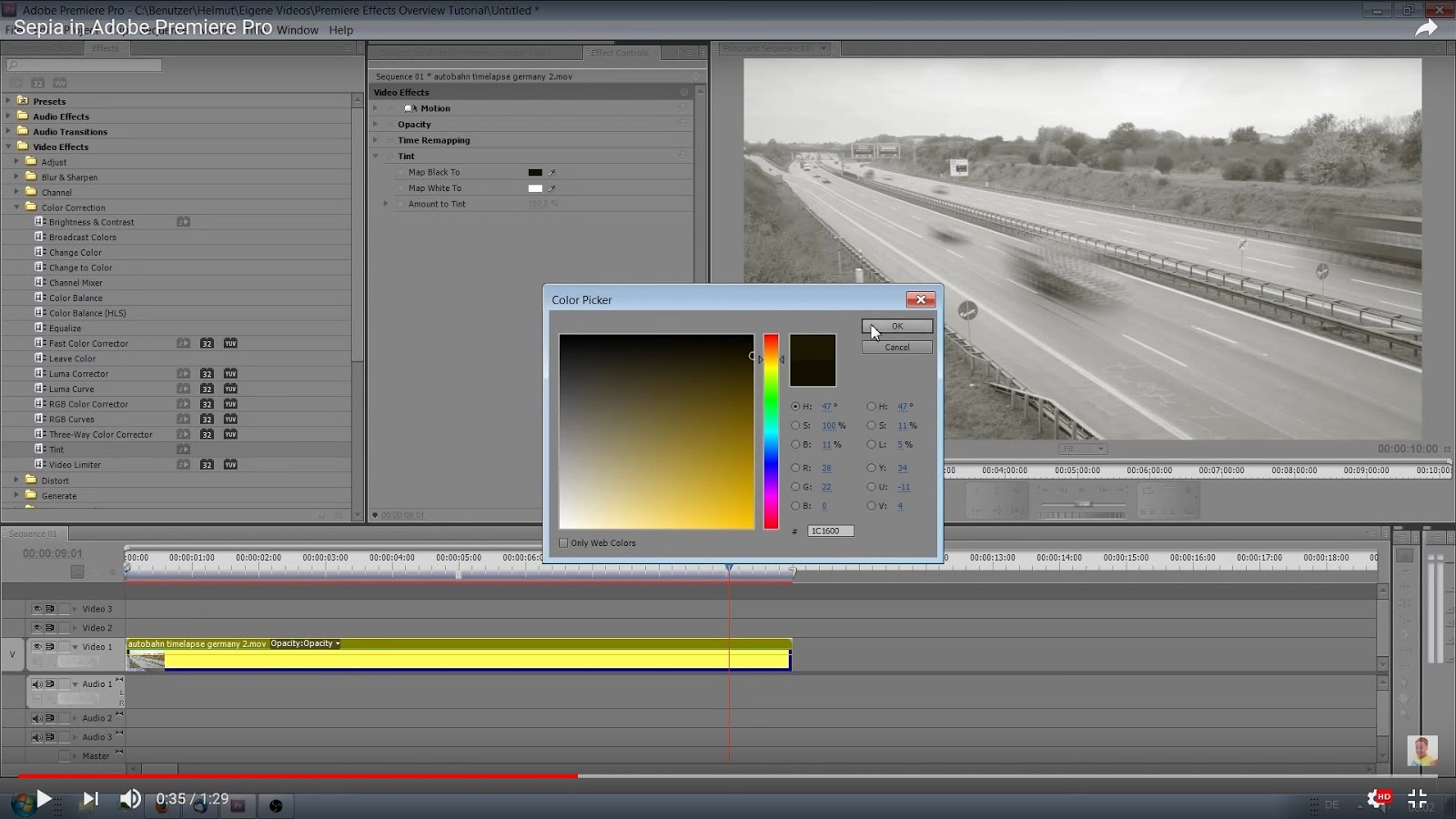 Filmmaking 123 How to Sepia Tone in Premiere