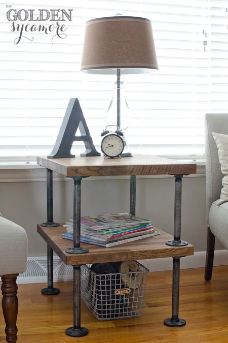 Industrial pipe side table by Golden Sycamore, featured on I Love That Junk